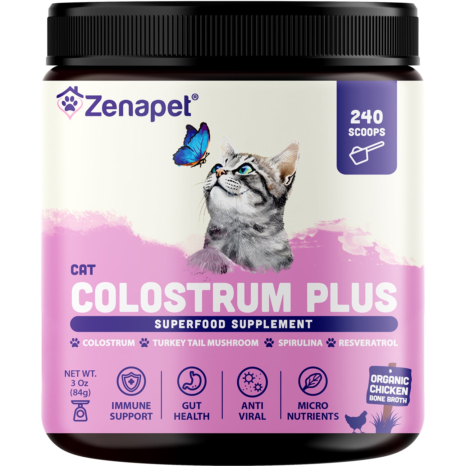 Colostrum Plus Superfood Supplement for Cats - Immune & Gut Support, 240 Servings