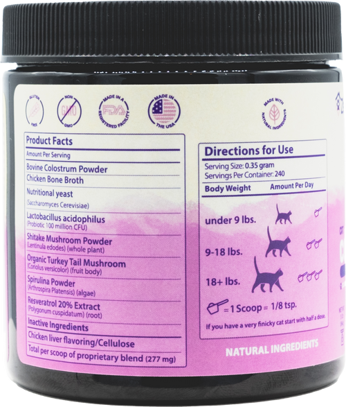 Colostrum Plus Superfood Supplement for Cats - Immune & Gut Support, 240 Servings